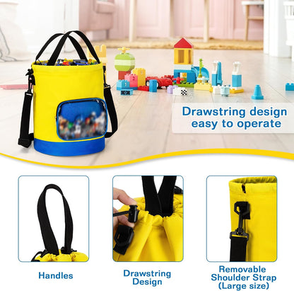 Drawstring Toy Storage Organizer Bag for Building Bricks (Large)