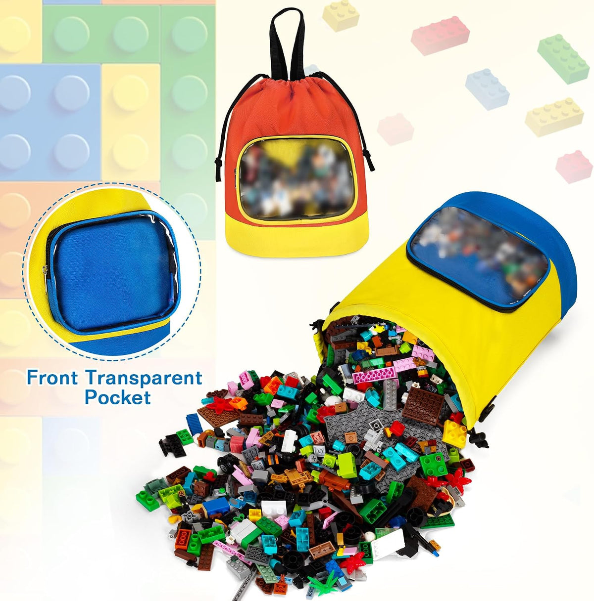 Drawstring Toy Storage Organizer Bag for Building Bricks (Large)
