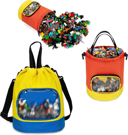 Drawstring Toy Storage Organizer Bag for Building Bricks (Large)