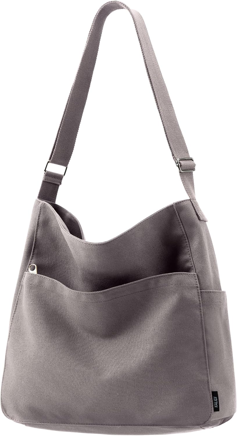 KALIDI Canvas Tote Bag Zipper Large Crossbody Shoulder Bag Messenger Bag