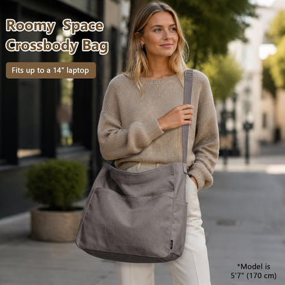 KALIDI Canvas Tote Bag Zipper Large Crossbody Shoulder Bag Messenger Bag