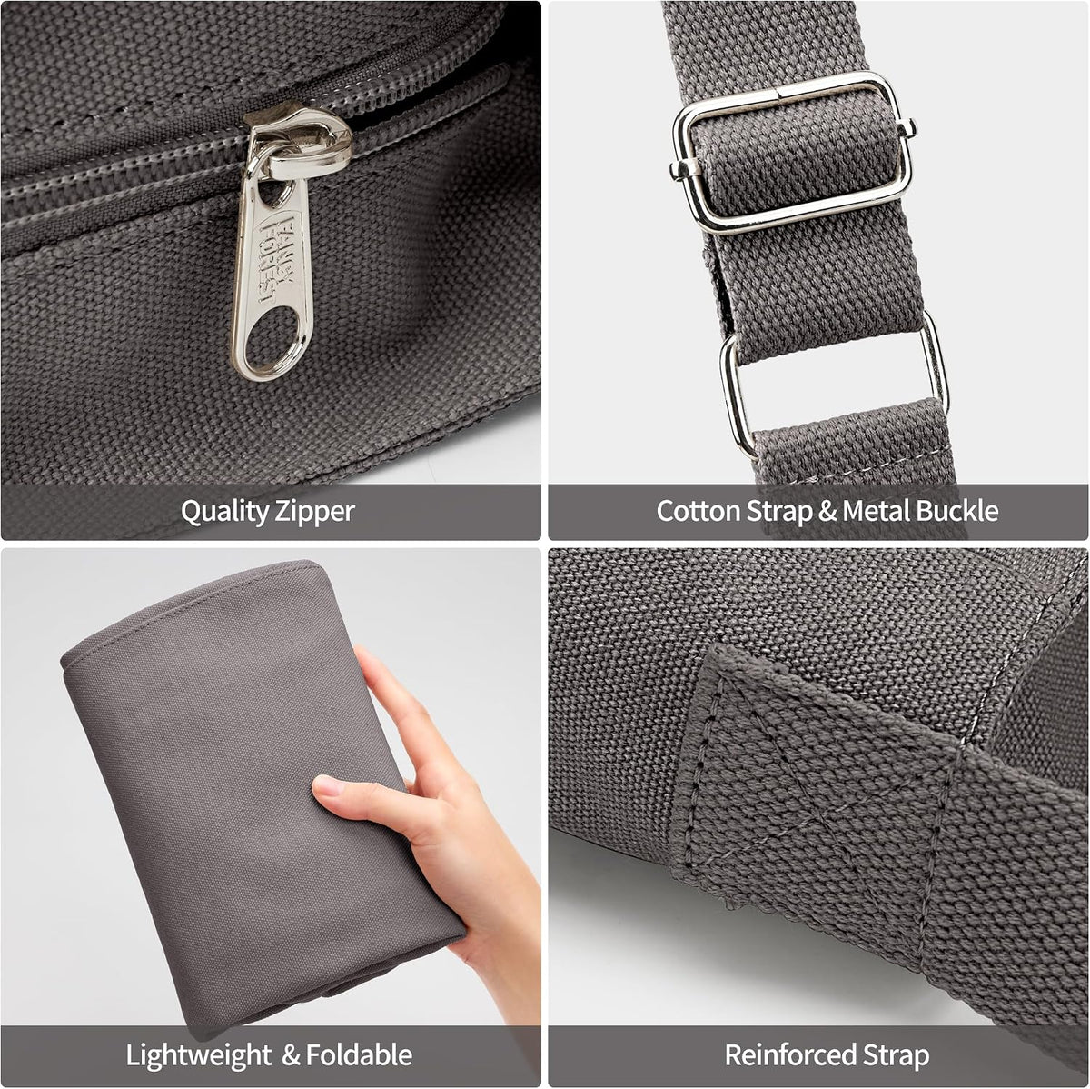 KALIDI Canvas Tote Bag Zipper Large Crossbody Shoulder Bag Messenger Bag