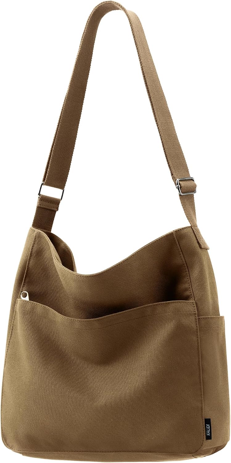 KALIDI Canvas Tote Bag Zipper Large Crossbody Shoulder Bag Messenger Bag
