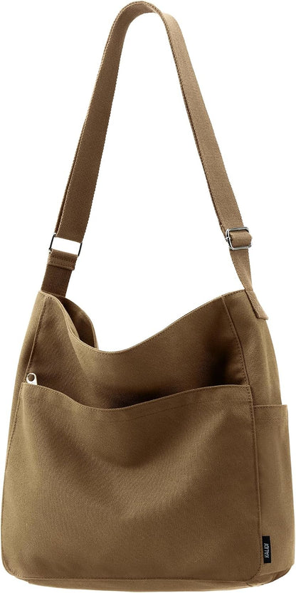 KALIDI Canvas Tote Bag Zipper Large Crossbody Shoulder Bag Messenger Bag