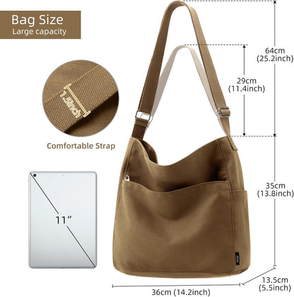 KALIDI Canvas Tote Bag Zipper Large Crossbody Shoulder Bag Messenger Bag