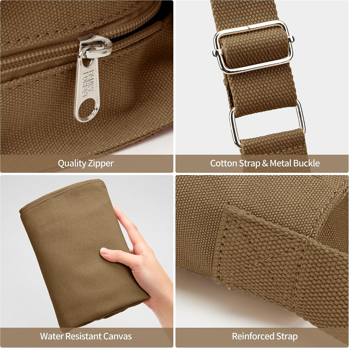 KALIDI Canvas Tote Bag Zipper Large Crossbody Shoulder Bag Messenger Bag