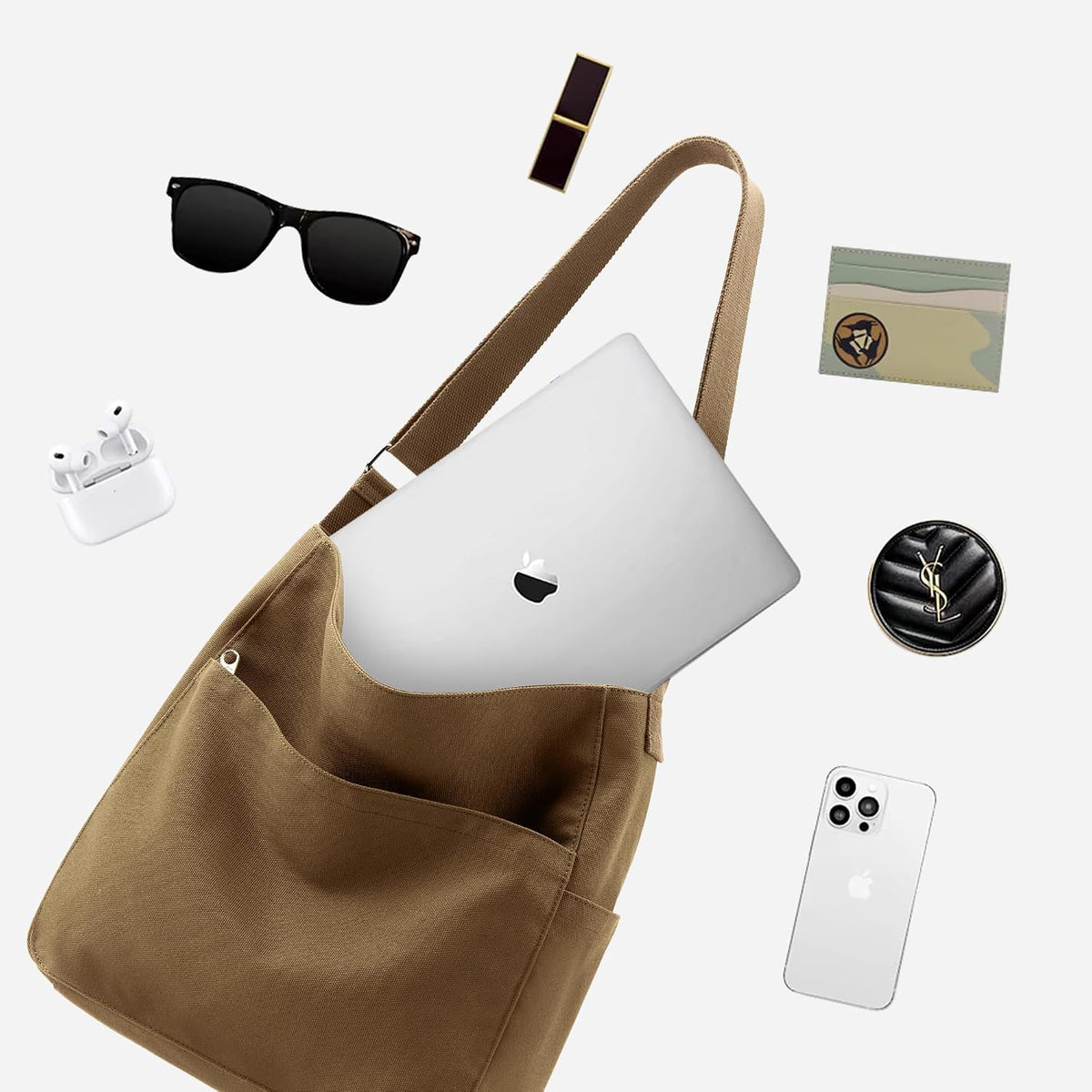 KALIDI Canvas Tote Bag Zipper Large Crossbody Shoulder Bag Messenger Bag
