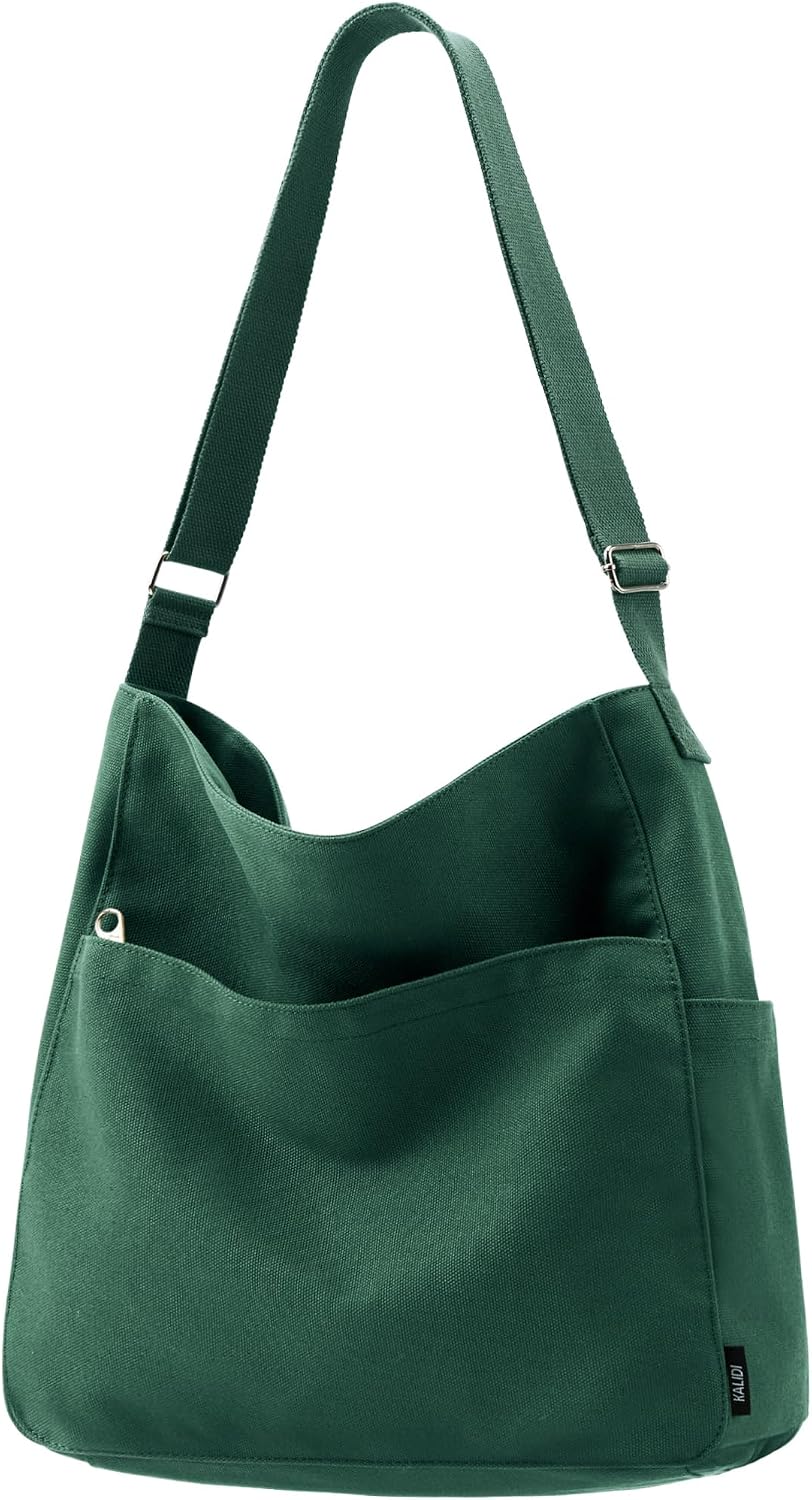 KALIDI Canvas Tote Bag Zipper Large Crossbody Shoulder Bag Messenger Bag