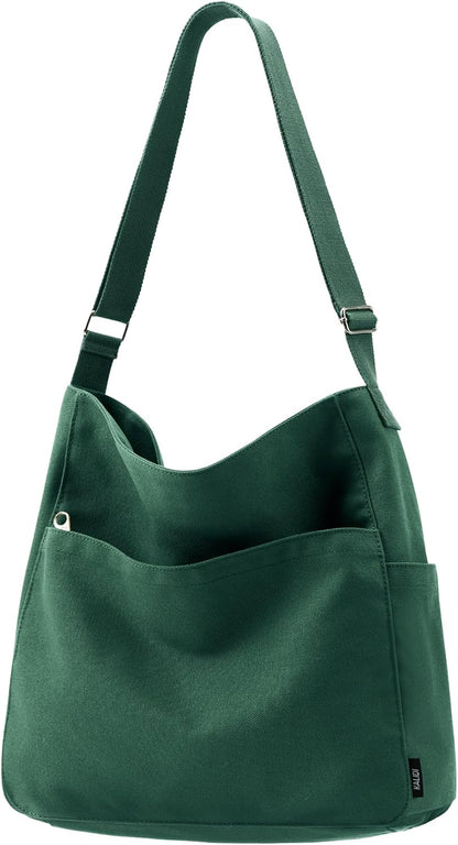 KALIDI Canvas Tote Bag Zipper Large Crossbody Shoulder Bag Messenger Bag