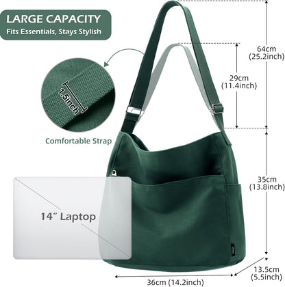 KALIDI Canvas Tote Bag Zipper Large Crossbody Shoulder Bag Messenger Bag