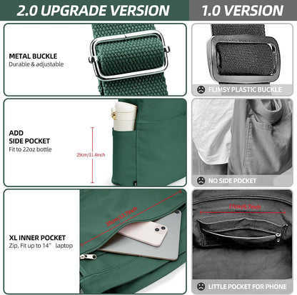 KALIDI Canvas Tote Bag Zipper Large Crossbody Shoulder Bag Messenger Bag