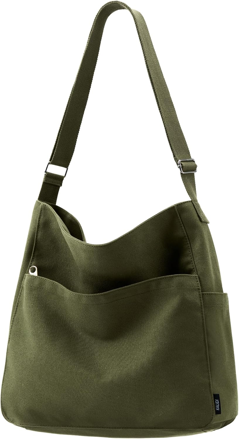 KALIDI Canvas Tote Bag Zipper Large Crossbody Shoulder Bag Messenger Bag