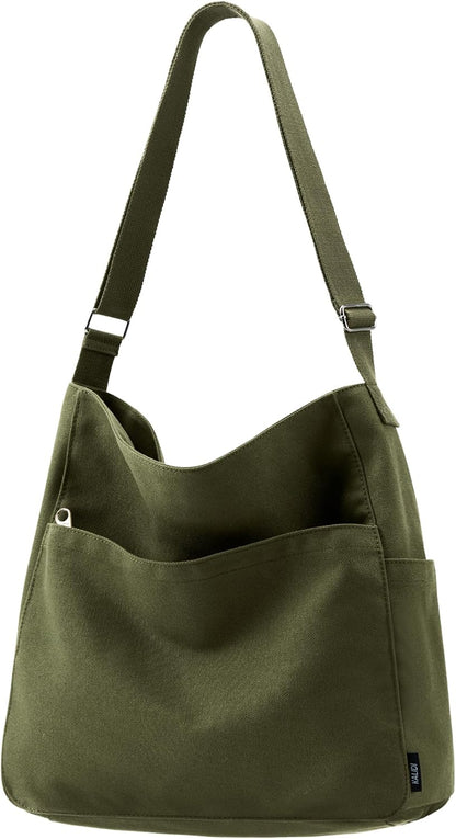 KALIDI Canvas Tote Bag Zipper Large Crossbody Shoulder Bag Messenger Bag