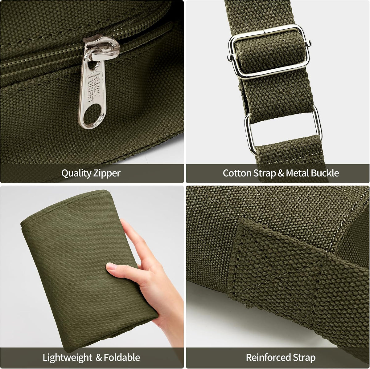 KALIDI Canvas Tote Bag Zipper Large Crossbody Shoulder Bag Messenger Bag