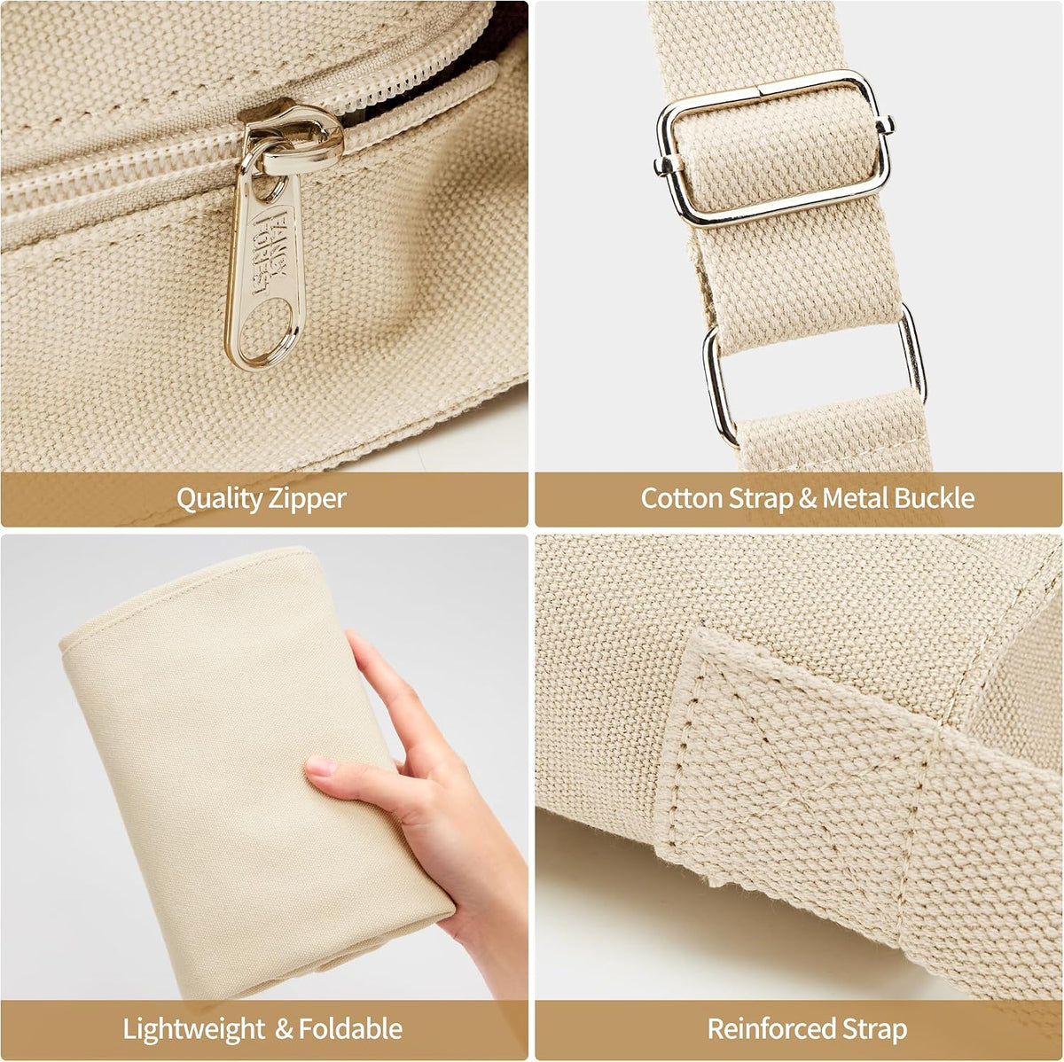 KALIDI Canvas Tote Bag Zipper Large Crossbody Shoulder Bag Messenger Bag