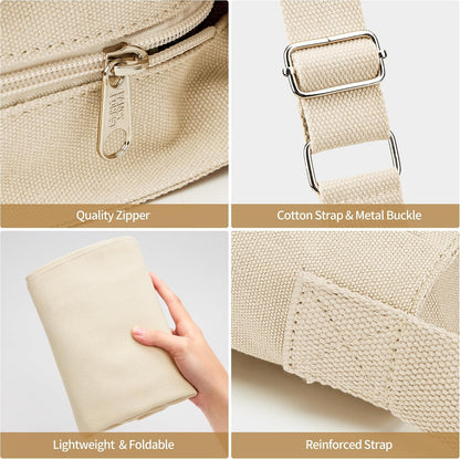 KALIDI Canvas Tote Bag Zipper Large Crossbody Shoulder Bag Messenger Bag