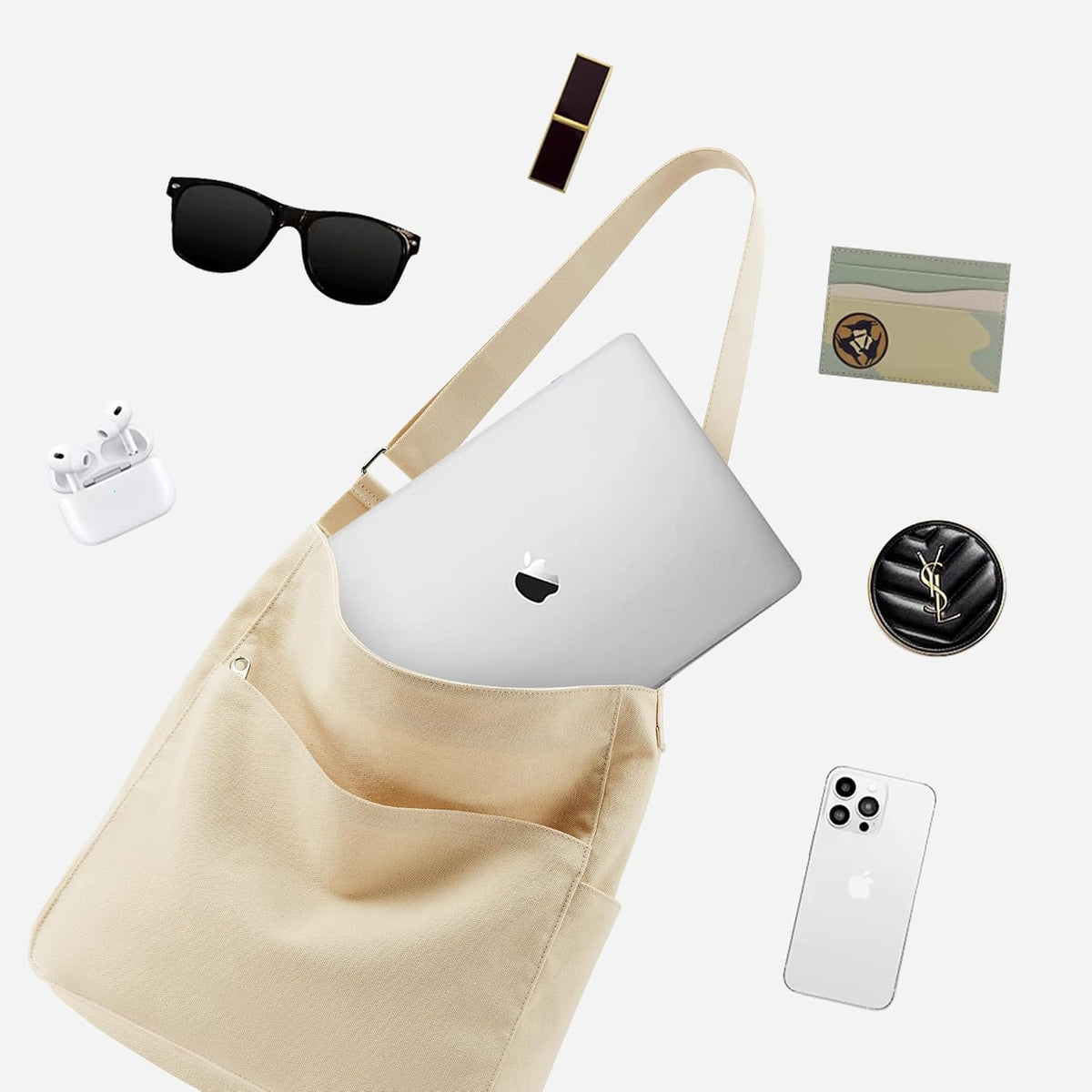 KALIDI Canvas Tote Bag Zipper Large Crossbody Shoulder Bag Messenger Bag
