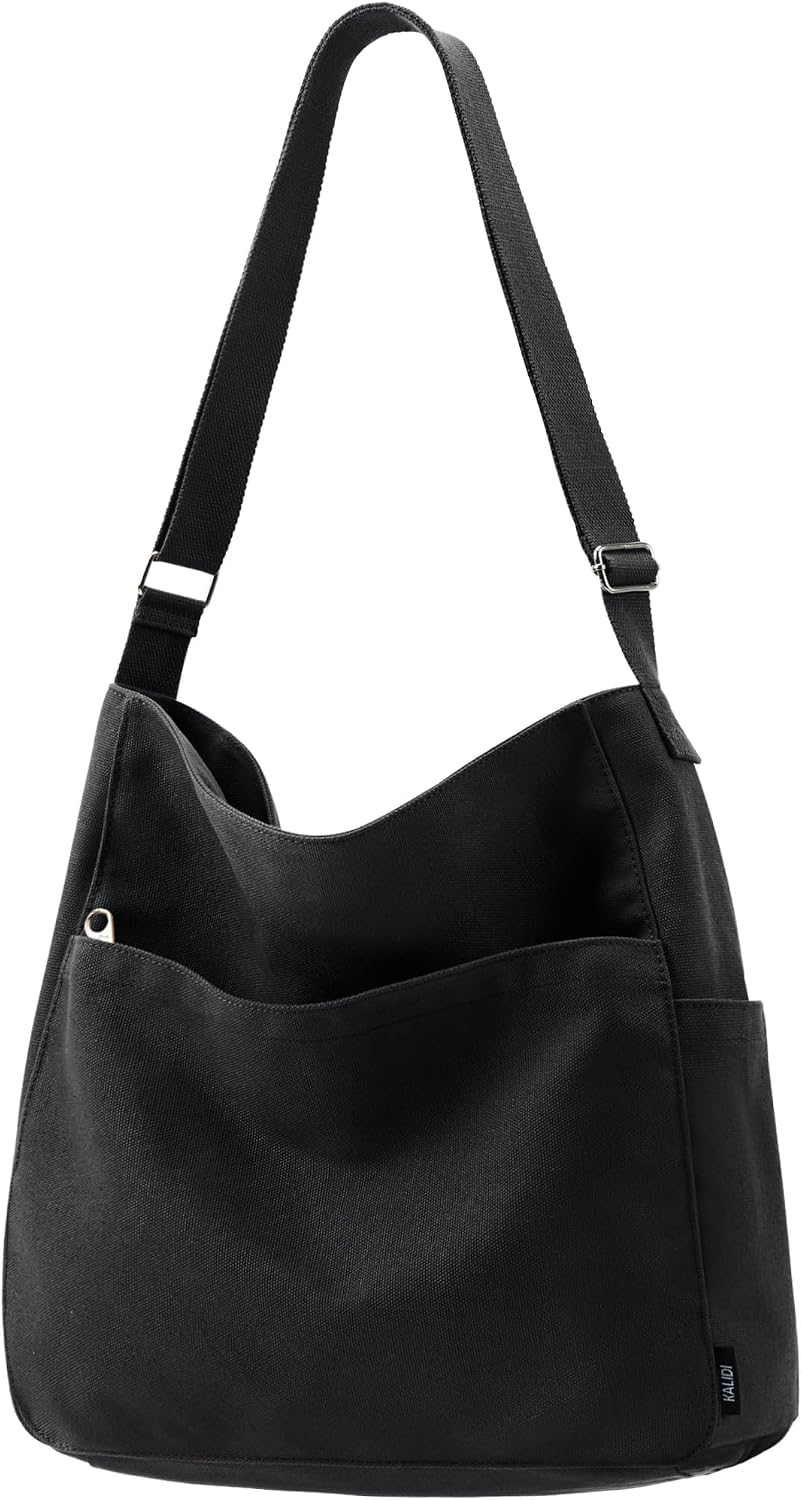 KALIDI Canvas Tote Bag Zipper Large Crossbody Shoulder Bag Messenger Bag