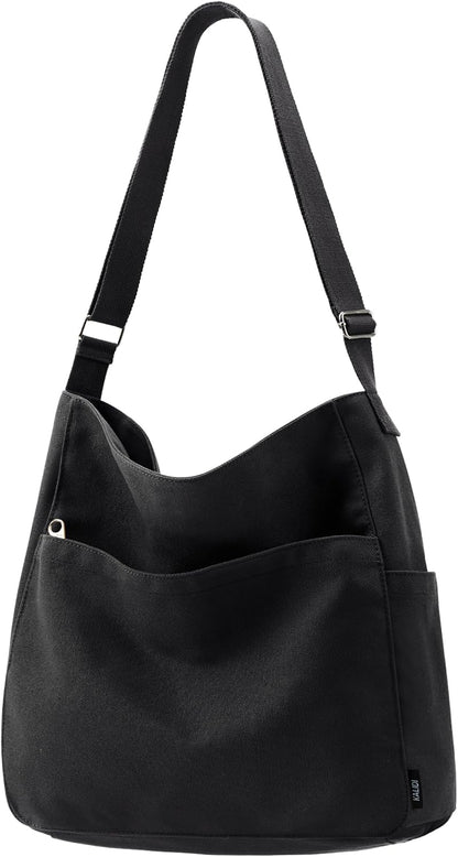 KALIDI Canvas Tote Bag Zipper Large Crossbody Shoulder Bag Messenger Bag