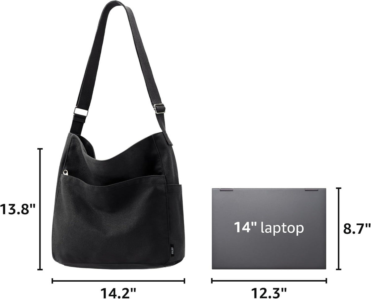 KALIDI Canvas Tote Bag Zipper Large Crossbody Shoulder Bag Messenger Bag