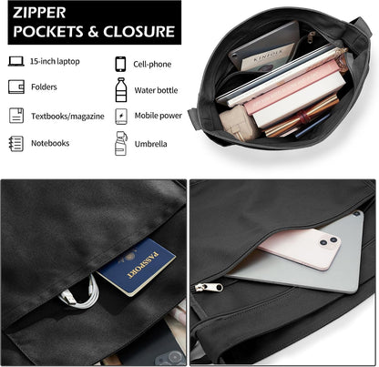 KALIDI Canvas Tote Bag Zipper Large Crossbody Shoulder Bag Messenger Bag