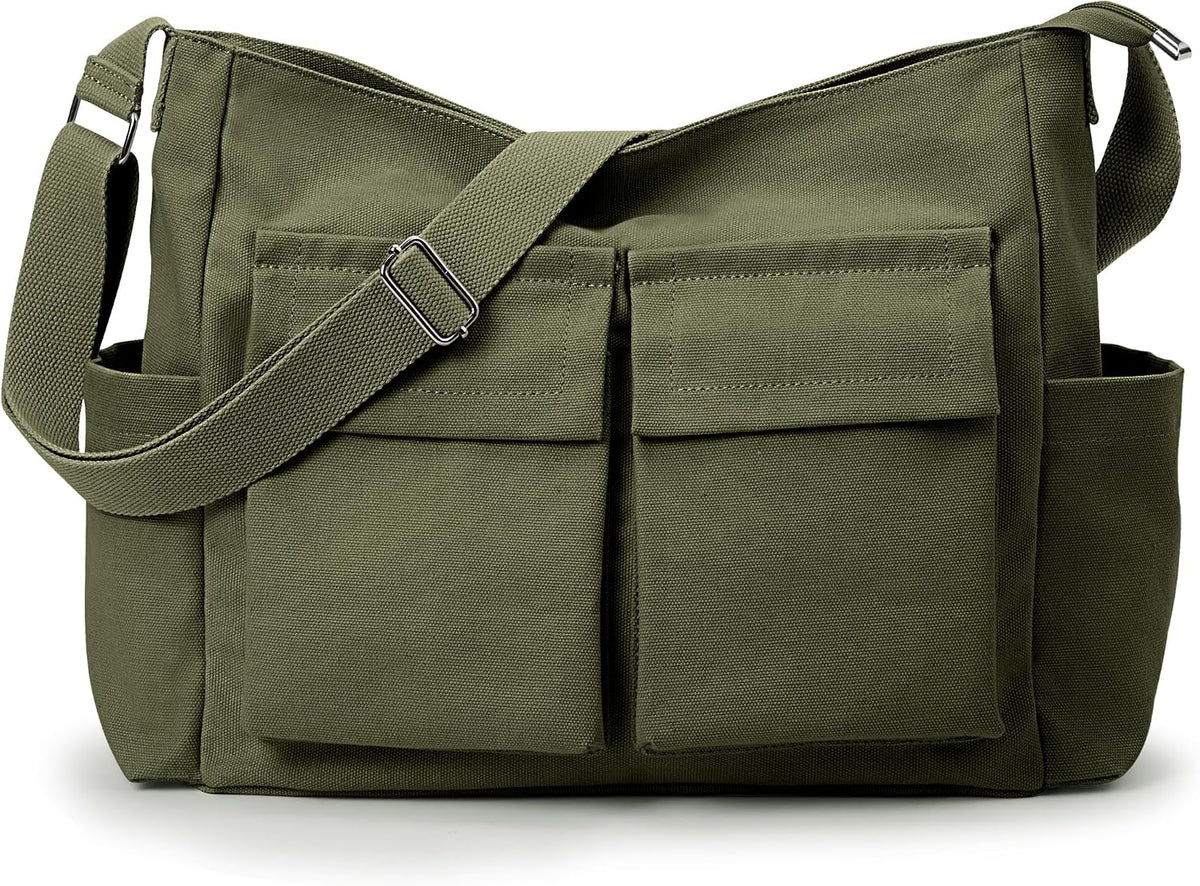 KALIDI Canvas Tote Bag Zipper Large Crossbody Shoulder Bag Messenger Bag
