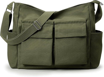 KALIDI Canvas Tote Bag Zipper Large Crossbody Shoulder Bag Messenger Bag