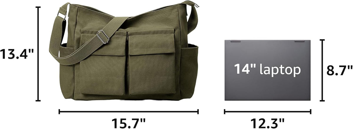 KALIDI Canvas Tote Bag Zipper Large Crossbody Shoulder Bag Messenger Bag