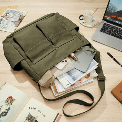 KALIDI Canvas Tote Bag Zipper Large Crossbody Shoulder Bag Messenger Bag