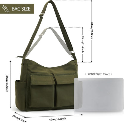 KALIDI Canvas Tote Bag Zipper Large Crossbody Shoulder Bag Messenger Bag