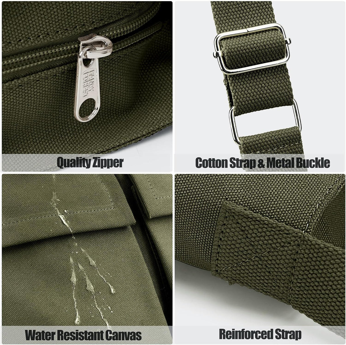 KALIDI Canvas Tote Bag Zipper Large Crossbody Shoulder Bag Messenger Bag