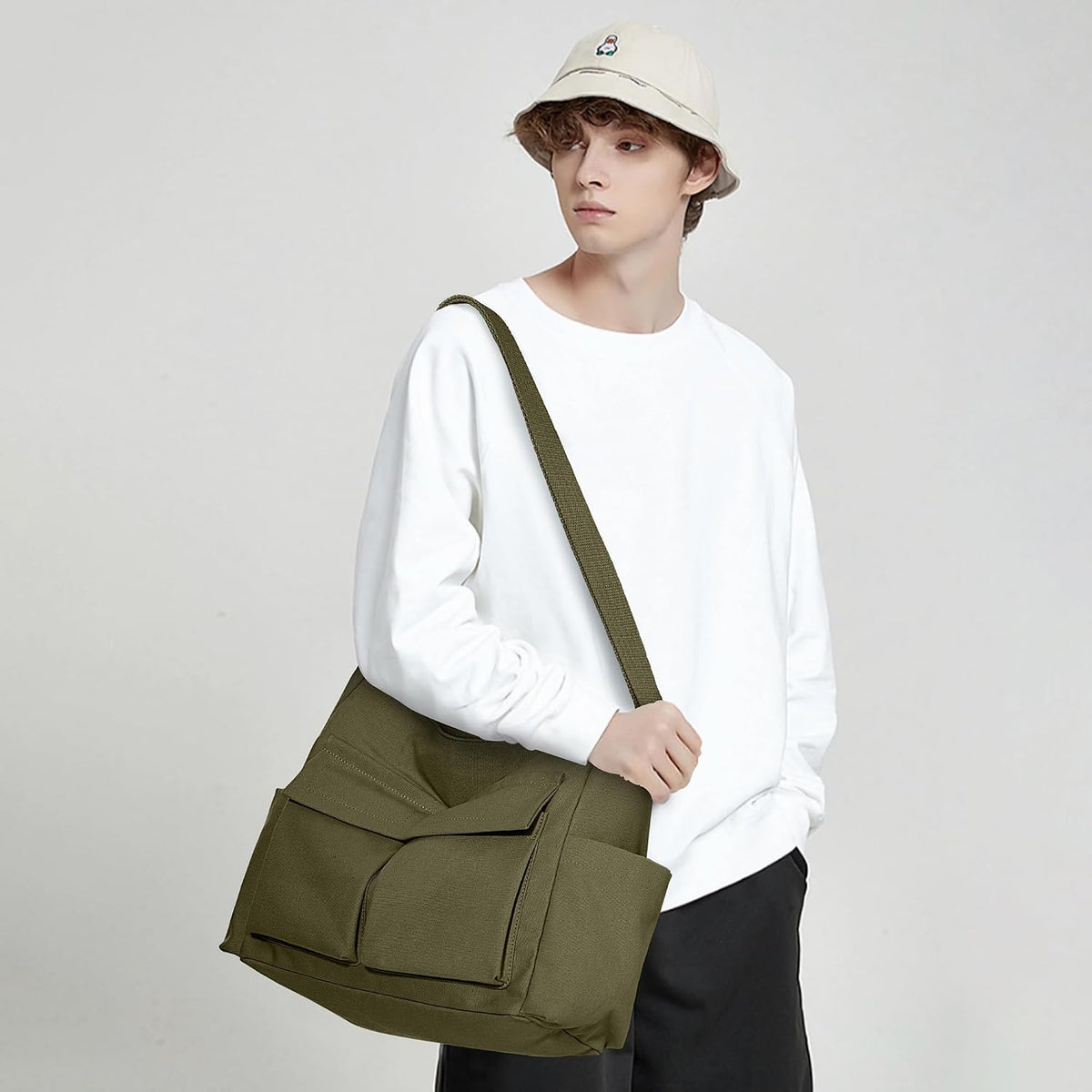 KALIDI Canvas Tote Bag Zipper Large Crossbody Shoulder Bag Messenger Bag