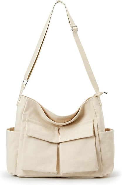 KALIDI Canvas Tote Bag Zipper Large Crossbody Shoulder Bag Messenger Bag