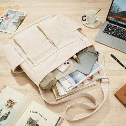 KALIDI Canvas Tote Bag Zipper Large Crossbody Shoulder Bag Messenger Bag