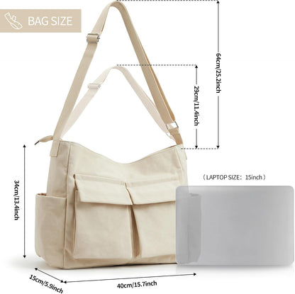 KALIDI Canvas Tote Bag Zipper Large Crossbody Shoulder Bag Messenger Bag