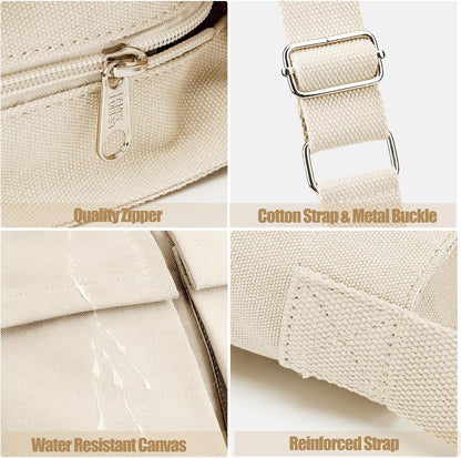 KALIDI Canvas Tote Bag Zipper Large Crossbody Shoulder Bag Messenger Bag