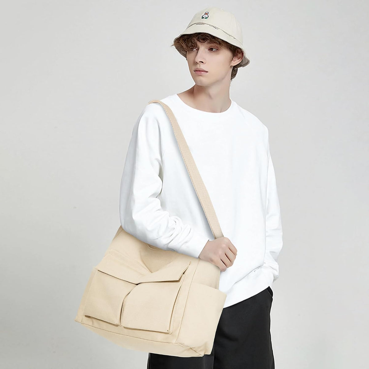KALIDI Canvas Tote Bag Zipper Large Crossbody Shoulder Bag Messenger Bag