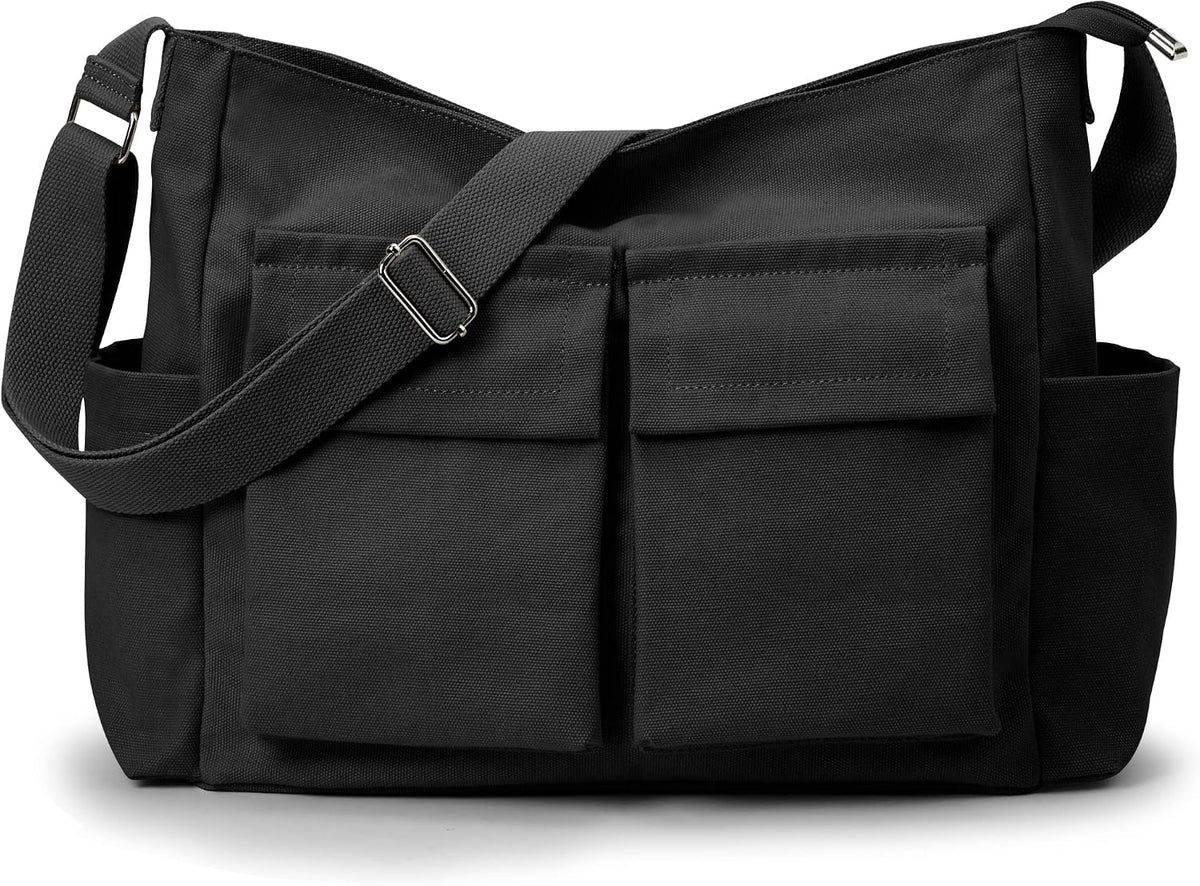 KALIDI Canvas Tote Bag Zipper Large Crossbody Shoulder Bag Messenger Bag