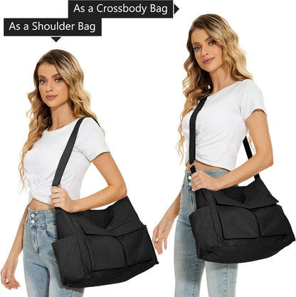 KALIDI Canvas Tote Bag Zipper Large Crossbody Shoulder Bag Messenger Bag