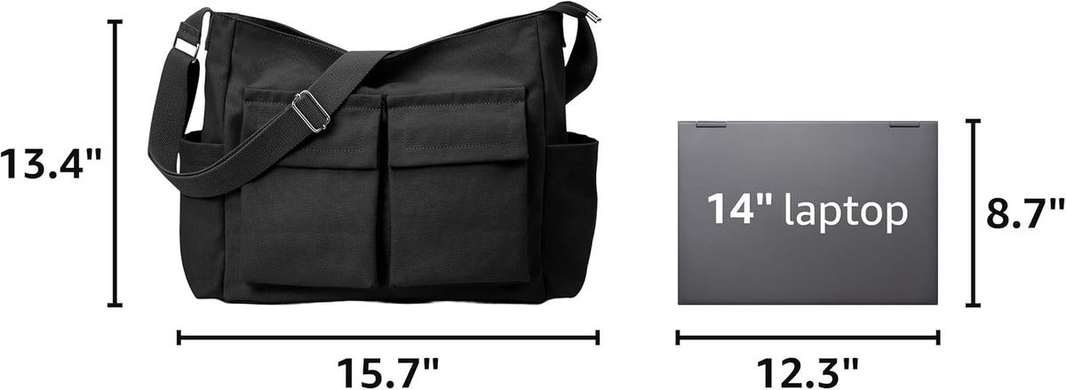 KALIDI Canvas Tote Bag Zipper Large Crossbody Shoulder Bag Messenger Bag