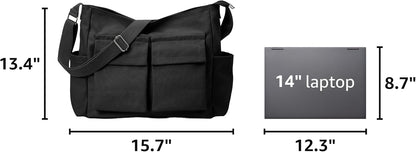 KALIDI Canvas Tote Bag Zipper Large Crossbody Shoulder Bag Messenger Bag