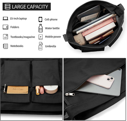 KALIDI Canvas Tote Bag Zipper Large Crossbody Shoulder Bag Messenger Bag