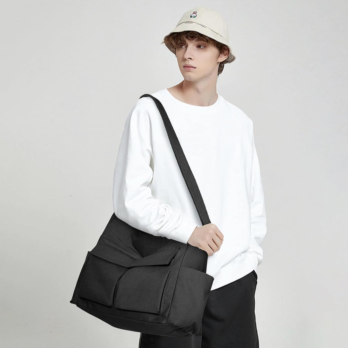 KALIDI Canvas Tote Bag Zipper Large Crossbody Shoulder Bag Messenger Bag