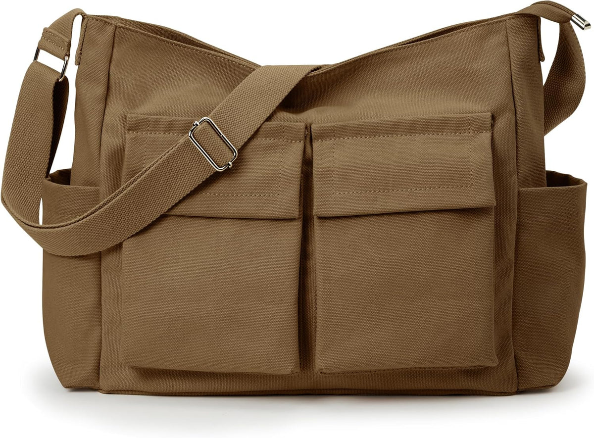 KALIDI Canvas Tote Bag Zipper Large Crossbody Shoulder Bag Messenger Bag