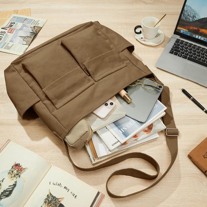 KALIDI Canvas Tote Bag Zipper Large Crossbody Shoulder Bag Messenger Bag