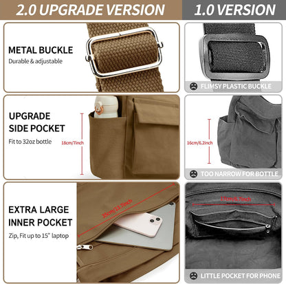 KALIDI Canvas Tote Bag Zipper Large Crossbody Shoulder Bag Messenger Bag