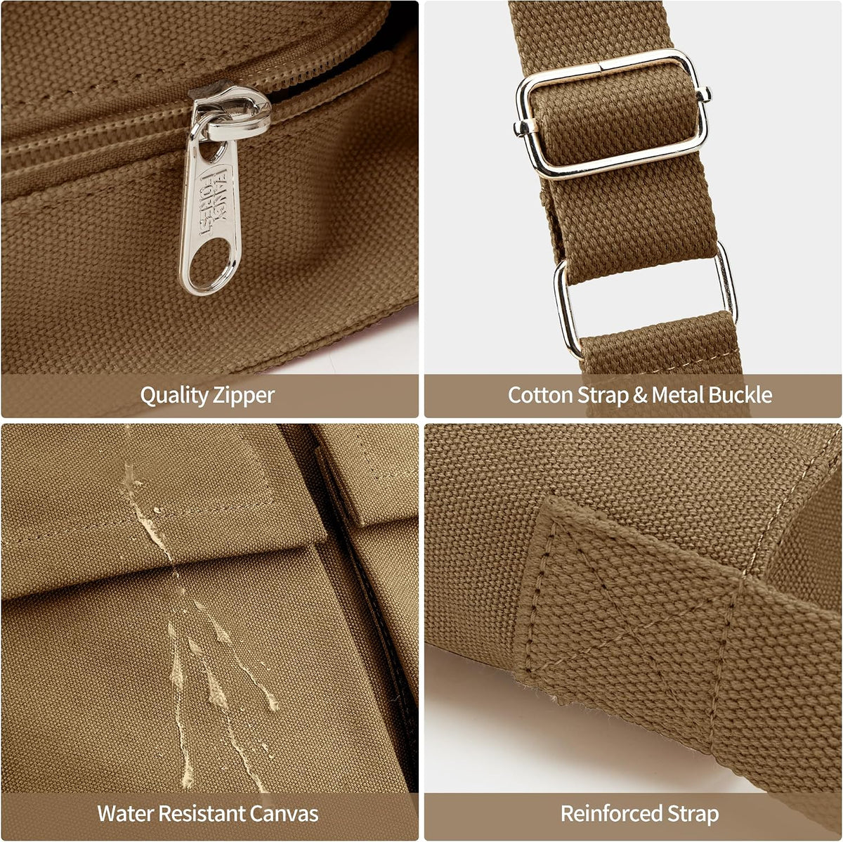 KALIDI Canvas Tote Bag Zipper Large Crossbody Shoulder Bag Messenger Bag