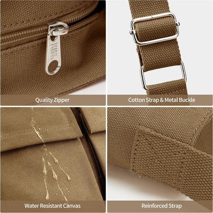 KALIDI Canvas Tote Bag Zipper Large Crossbody Shoulder Bag Messenger Bag