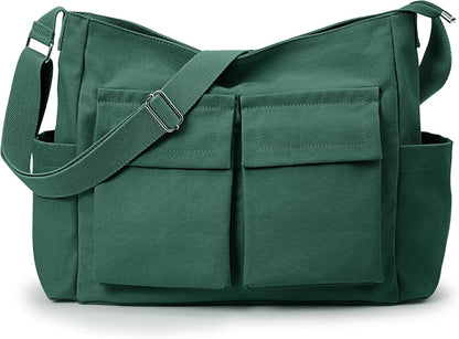 KALIDI Canvas Tote Bag Zipper Large Crossbody Shoulder Bag Messenger Bag