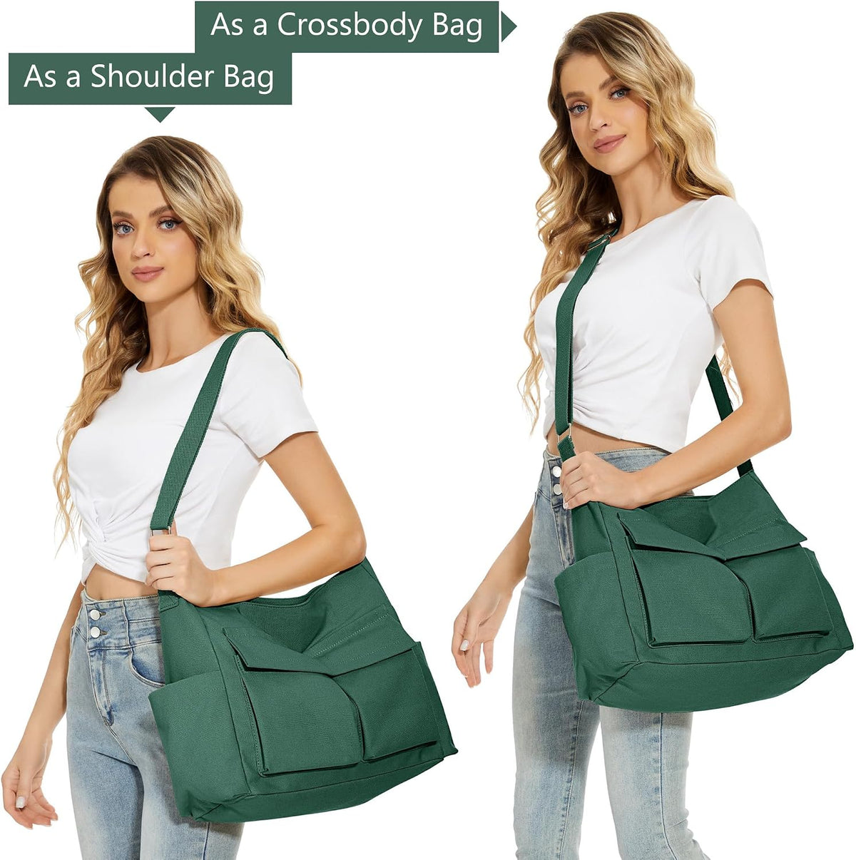 KALIDI Canvas Tote Bag Zipper Large Crossbody Shoulder Bag Messenger Bag